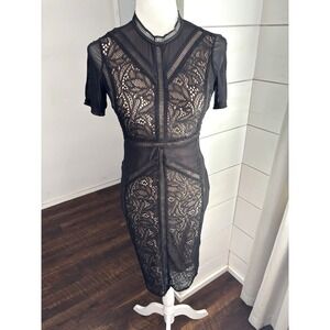Bardot Dress Womens 4 XS Black Elsie Lace‎ High Neck Sheath Sheer Cocktail Party